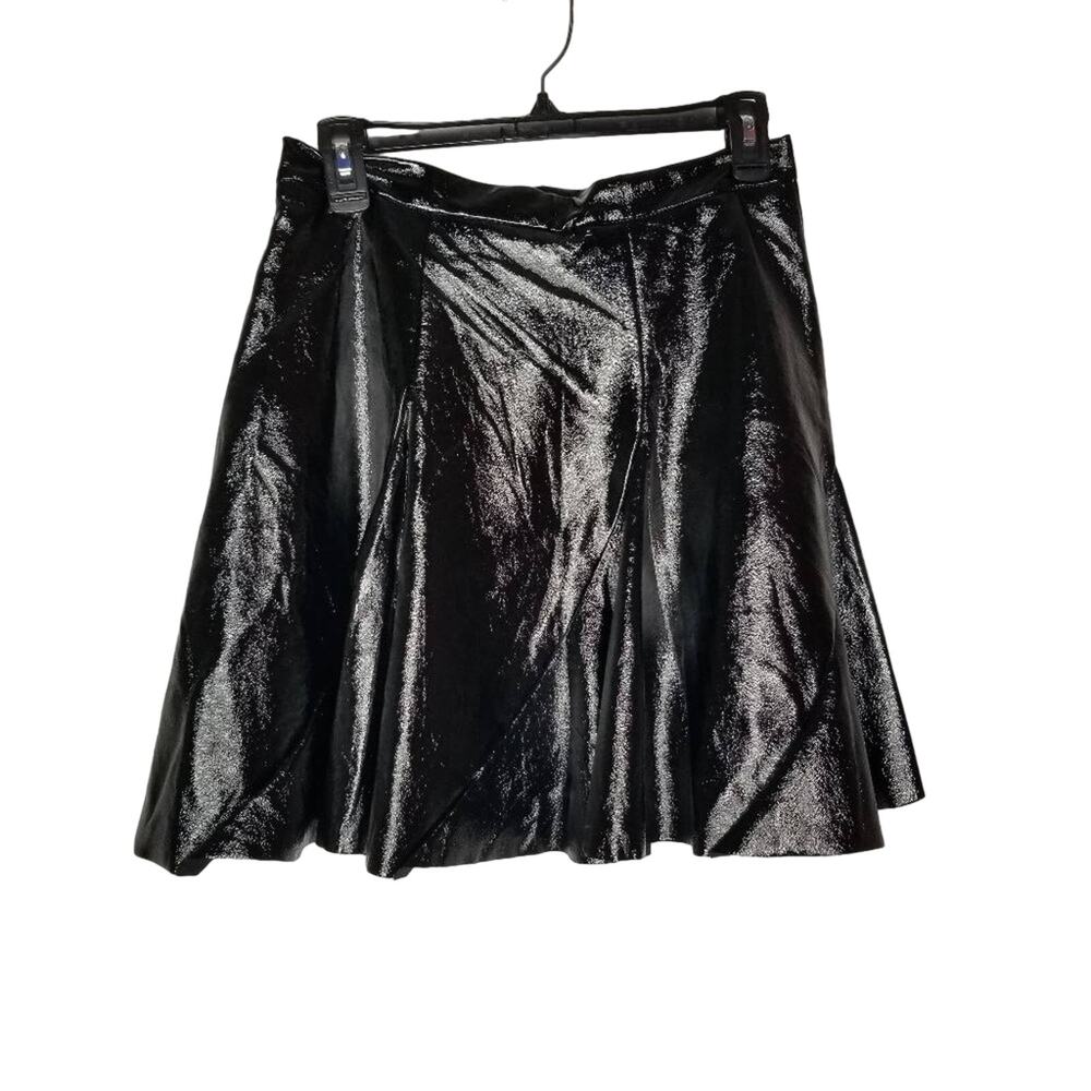 TopShop Black Idol Mini Flippy Skirt Faux Leather 6 Punk Rocker Circle Hardcore